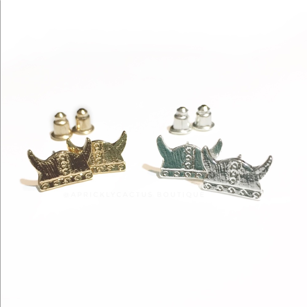🛍 Viking Helmet Studs Earrings Gold or Silver New